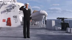 US Navy Asian Sailor in Black Uniform Saluted 3D model