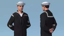 US Navy Asian Sailor in Black Uniform Standing Pose 3D model
