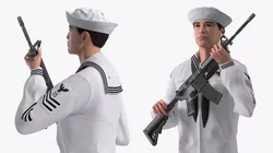US Navy Asian Sailor with Rifle 3D model