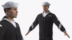 US Navy Sailor in Black Uniform A-Pose 3D model