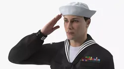 US Navy Sailor in Black Uniform Saluted 3D model