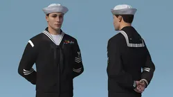 US Navy Sailor in Black Uniform Standing Pose 3D model