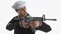 US Navy Sailor in Black Uniform with Rifle 3D model