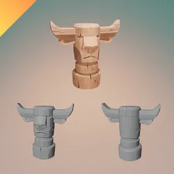 Wooden Bull Totem – 3D Printable Tribal STL Statue with GLB Texture File for Resin and FDM Printing