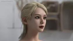 Female Character Head with Blonde Cut and Red Lips 3D model