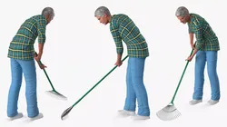 Grey-Haired Man in Plaid Shirt with Rake Rigged for Maya 3D model
