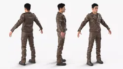 Male Rocker in Outfit Leather Brown Fur 3D model