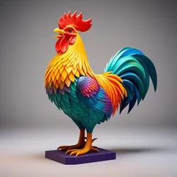 3098 Multicolored Rooster on Base - Color 3D Model, stl, 3d, pug, dachshund, poodle,dogue, camel, elephant, rooster, bear, lion, pomeranian, donkey, wolf, totem, newfoundland, bat, low poly, armadillo, galgo