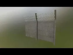 Modular Concrete Fence With Thick Barbed Wire Low-poly 3D model