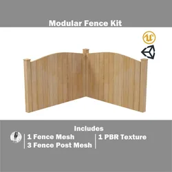 Modular Fence Kit Pack - Solid Arched Picket Fence Low-poly 3D model