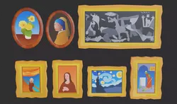 Mona Lisa - Scream - Van Gogh - Guernica Low-poly 3D model