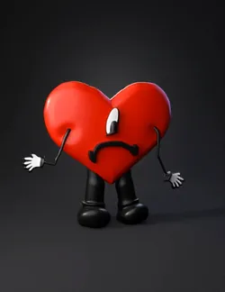 red heart character with arms and legs sad expression black limbs s