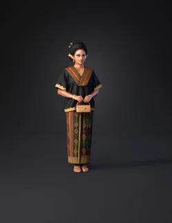woman in traditional Southeast Asian dress with black embroidered blou
