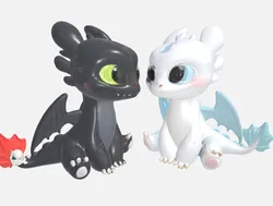 Chibi Dragon Couple Sitting Together - 3D Printable Figure