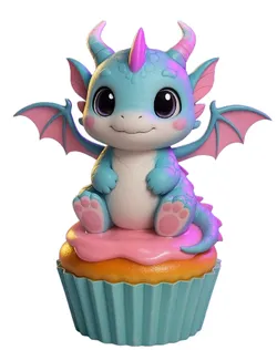 Cute dragon on cupcake