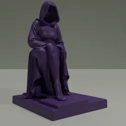 Mystic Seated Woman Statue – Hooded Female Figure STL File