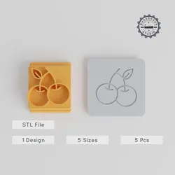 Cherry Stamp Tile Bundle, 5 Motif Sizes, Perfect for Clay, Cookies & Fondant
