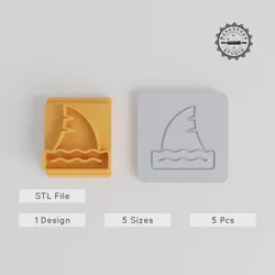 Shark Fin Ocean Stamp Tile Set, 5 Sizes 20-40mm for Clay, Cookies & Fondant, Ocean & Sea Predator Motif