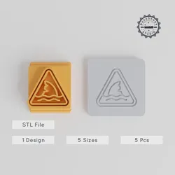 Shark Warning Stamp Tile Set, 5 Sizes, Perfect for Clay, Cookies & Fondant, Ocean Theme 3D Print STL