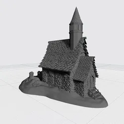 Old Church with graveyard very detailed for board games with open grave