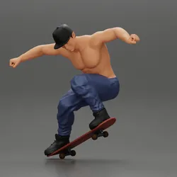 Man in cap jumping on skateboard