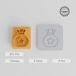 Money Bag Stamp Tile Set, 5 Sizes, Perfect for Clay, Cookies & Fondant, Fairytale Inspired Design