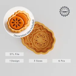 Pie Shape Cutter & Stamp, Cookie & Fondant Decor, 3 Sizes, 6-Piece Set