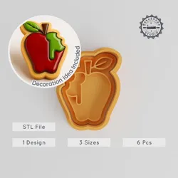 Poison Apple Cutter & Stamp Set, Fruit Shape Cookie and Fondant Tool, 3 Sizes, 6 Pieces