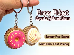 Press Fidget Cupcake & Donut Charm - Free 3D Print Model