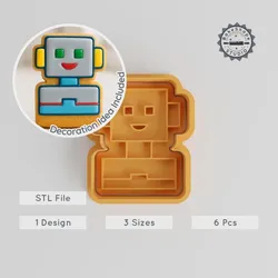 Robot Shape Cutter & Stamp, Cookie and Fondant Art Tool, 3 Sizes, 6 Pieces Set