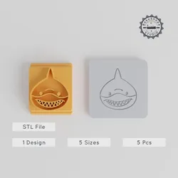 Shark Stamp Tile Set, 5 Sizes 20-40mm, For Clay, Cookies, Fondant, Ocean Hunter & Marine Beast Designs