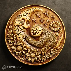 Moon and Sloth Relief for CNC Laser and 3D Print STL File and 4K Grayscale TIF - High Detail 3D Model