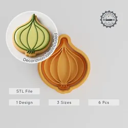 Onion Shape Cutter & Stamp Set, Cookie & Fondant Tool, Food-Themed STL, 6-Piece, 3 Sizes