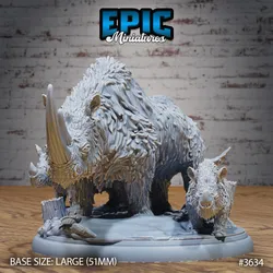 Woolly Rhino Family / Rhinocero / Arctic Beast / Horned Snow Creature / Frozen Wild Animal /  Ice Age Encounter