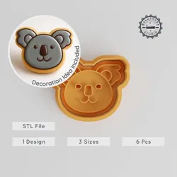 Koala Shape Cutter & Stamp Set, Cookie & Fondant Decor, Cute Australian Marsupial, S/M/L Sizes, 6-Piece Collection