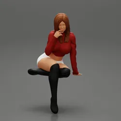 Sexy Girl In Short And Boots Sitting On a chair