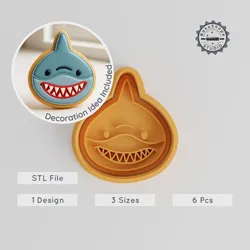 Shark Shape Cutter & Stamp, Perfect for Cookies & Fondant, Animal Design, 6-Piece Set, Various Sizes