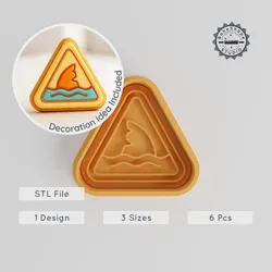 Shark Warning Shape Cutter & Stamp, Cookie & Fondant Tool, S/M/L Sizes, 6-Piece Set