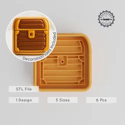 Treasure Chest Shape Cutter & Stamp, Cookie & Fondant Tool, 3 Sizes Set, Treasure-Themed STL for 3D Printing