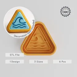 Wave Warning Cutter & Stamp Set, Ocean Theme Cookie & Fondant Decor, 6-Piece, S/M/L Sizes
