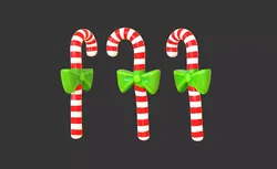 Candy Cane 01 with Bow 3D Model Christmas Decor Low Poly  Low-poly 3D model