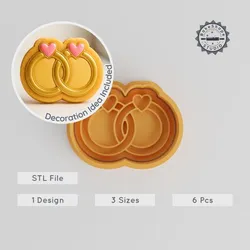 Diamond Ring Cookie Cutter & Stamp Set, 6pc, Perfect for Cookies & Fondant, S/M/L Sizes