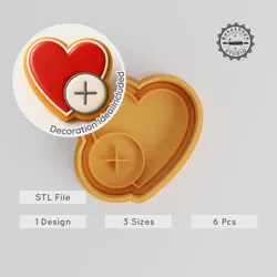 Heart Shape Cutter & Stamp, Add to Heart, Cookie & Fondant, Set of 6, S/M/L Sizes