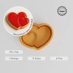 Heart Shape Cutter & Stamp, Cookie & Fondant Decoration, S/M/L Sizes, 6-Piece Set