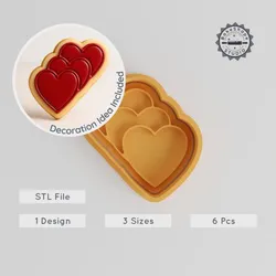 Heart Shape Cutter & Stamp, Cookie & Fondant Set, Love & Romantic Designs, 3 Sizes S/M/L, Collection of 6 Pieces