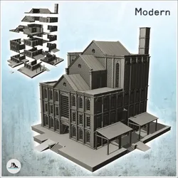 Large multi-storey brick factory on platforms with canopies and ramps (22) - Modern WW2 WW1 World War Diaroma Wargaming RPG Mini Hobby