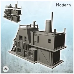 Two-storey brick factory with chimney and steel beam (intact version) (7) - Modern WW2 WW1 World War Diaroma Wargaming RPG Mini Hobby