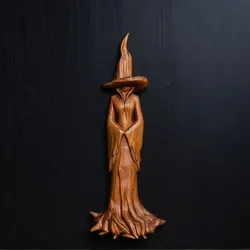 Wood Carved Faceless Witch Statue