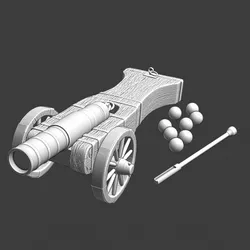 Medieval cannon with accessories