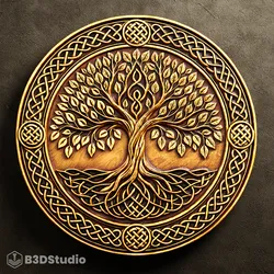 Celtic Tree Relief for CNC Laser and 3D Print STL File and 4K Grayscale TIF - High Detail 3D Model